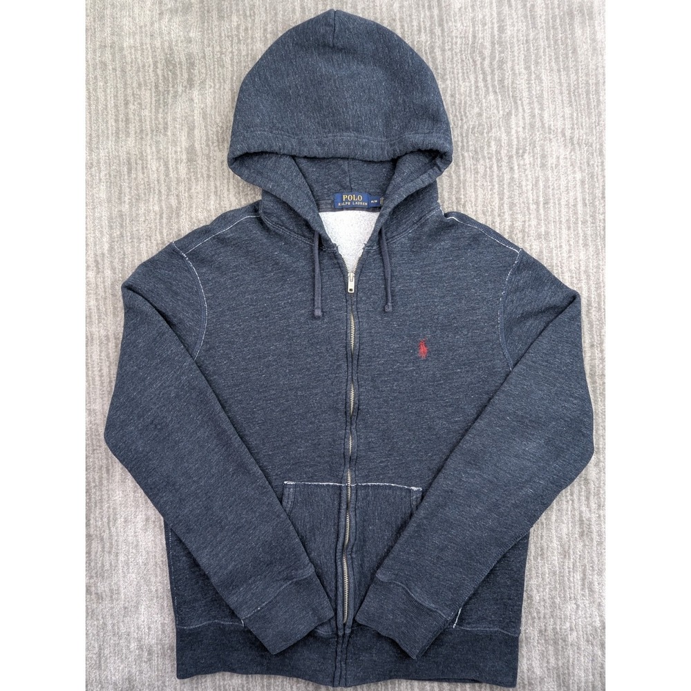 Polo Ralph Lauren Full Zip Hoodie Mens Medium Blue Fleece Distressed Talon Zip